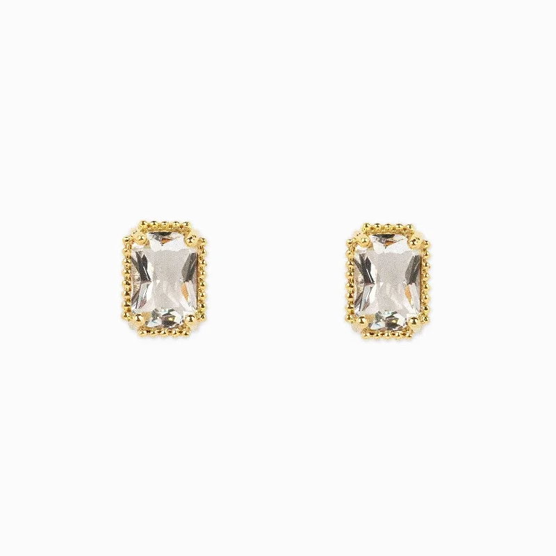 Women’s gemstone earrings-Classic Vintage Style Baguette CZ Post Earrings