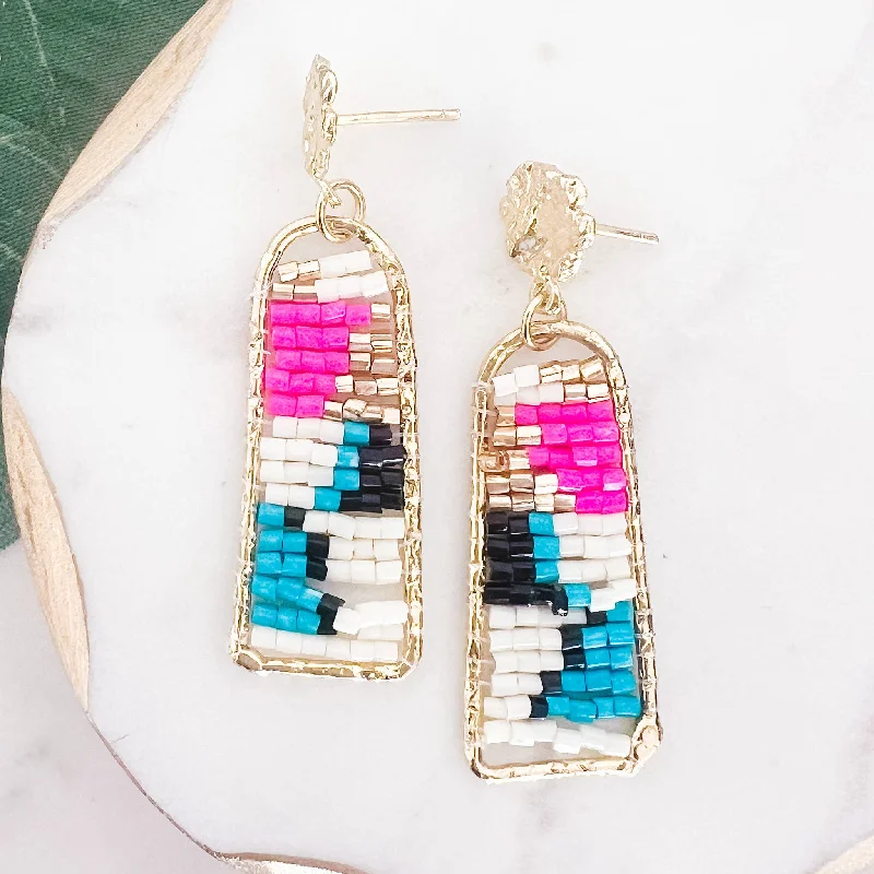 Women’s minimalist earrings-Miami Multi Seed Bead Gold Dangle Earrings