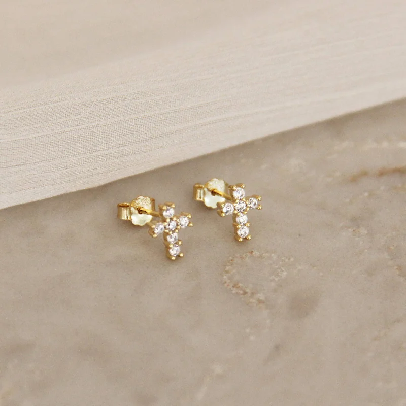 Women’s pearl stud earrings-CZ Cross Stud Earrings