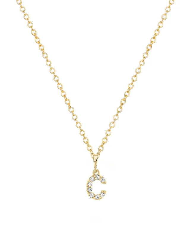 Women’s simple hoop earrings-14K Tiny Diamond Initial Necklace