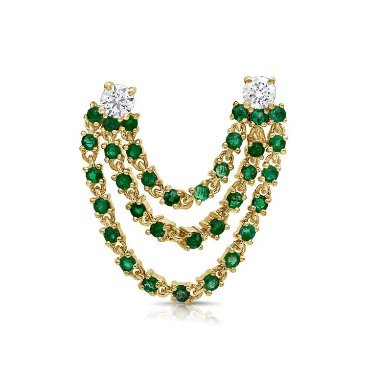 Women’s fashion earrings-Double Drop Emerald Diamond Studs