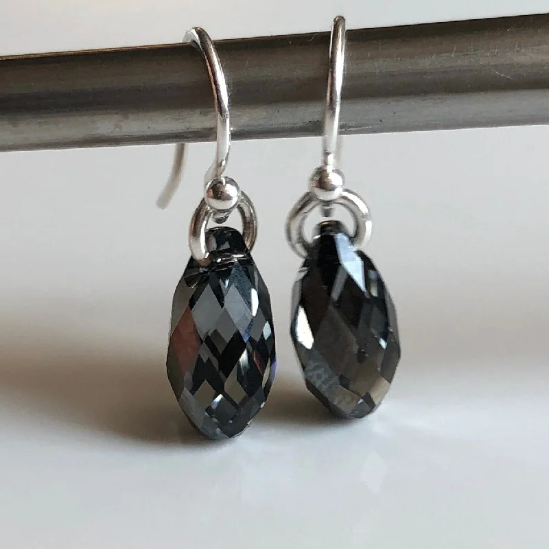 Women’s large statement earrings-teardrop earrings - silver night