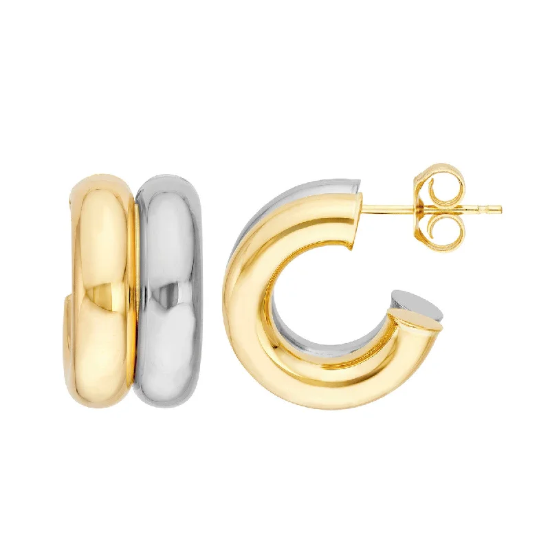 Women’s matching earrings-Two Tone Puffy Hoop Earrings