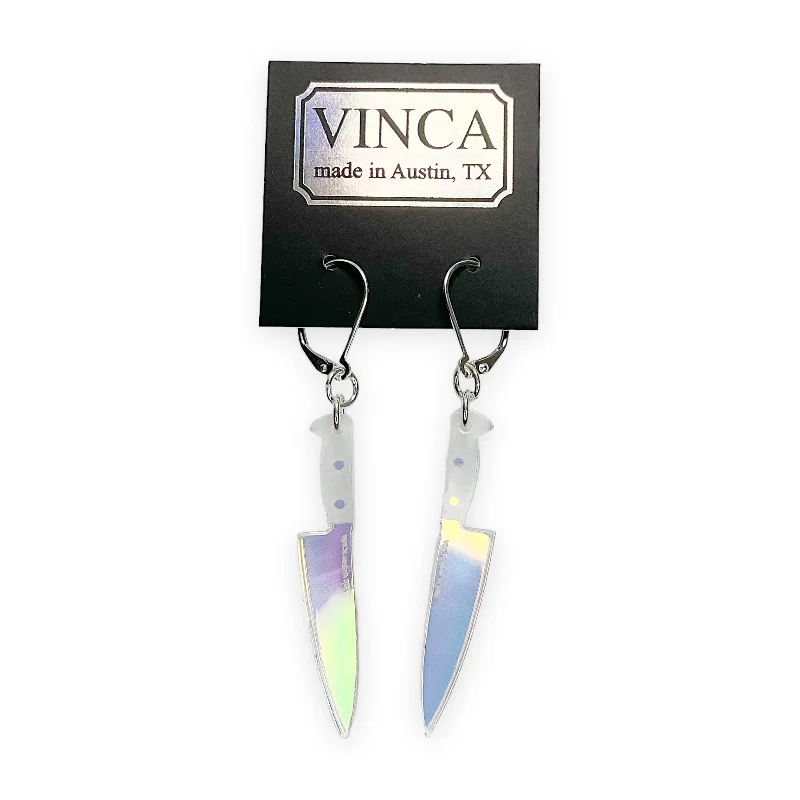 Women’s silver stud earrings-Midi 2" Knife Dangle Earrings - Iridescent