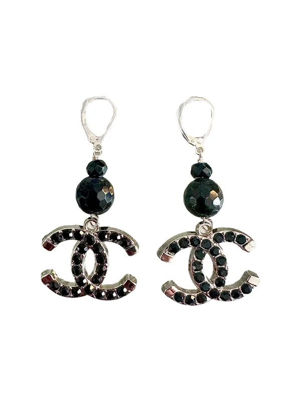 Women’s dangly earrings-CC Silver Onyx Dangle Earrings