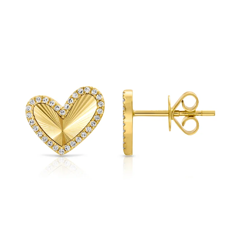 Women’s vintage earrings-Fluted Asymmetrical Diamond Heart Shape Studs