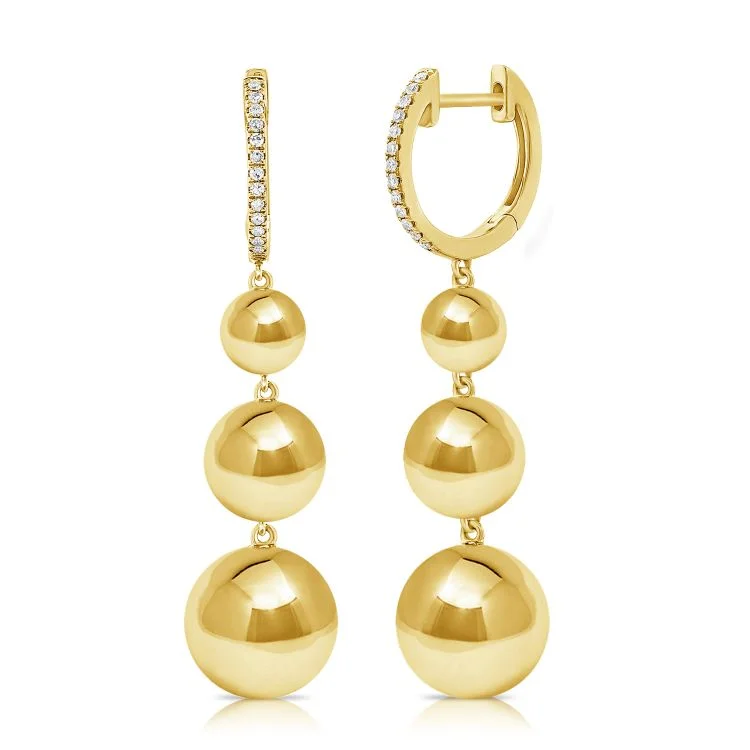 Women’s twisted earrings-Diamond Huggies with Dangling Gold Balls