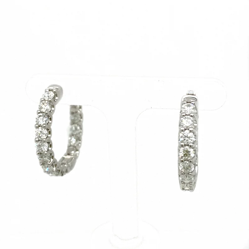 Women’s gold diamond earrings-3.00ct In & Out Diamond Hoops