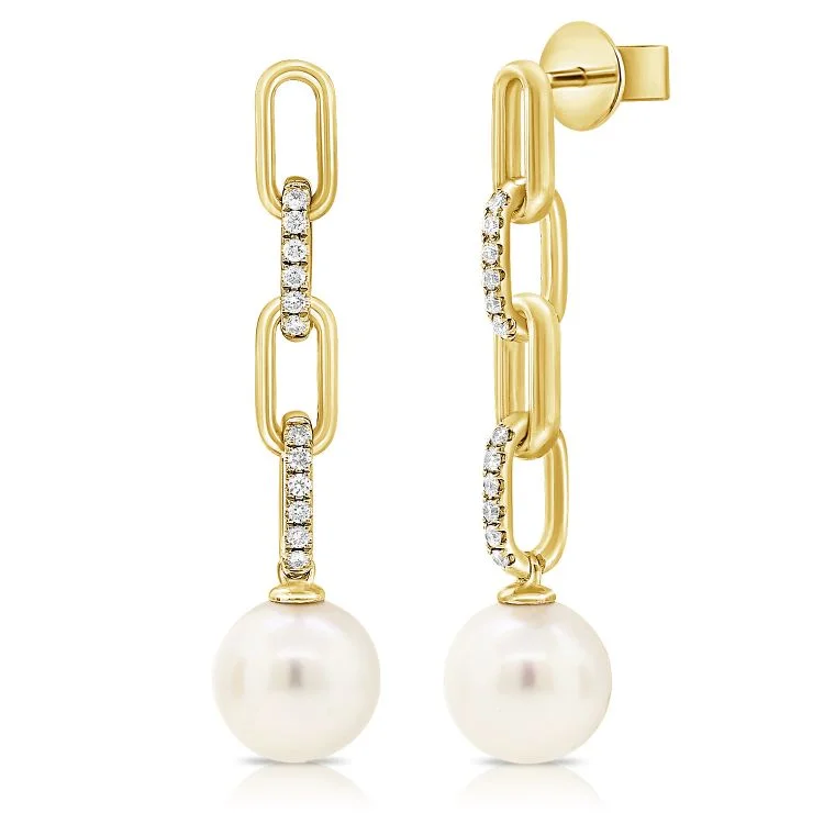 Women’s infinity earrings-Large Pearl & Chain Pave Earrings