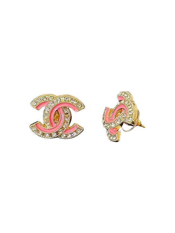 Women’s personalized gemstone earrings-CC Cutout Pink CZ Button Earrings