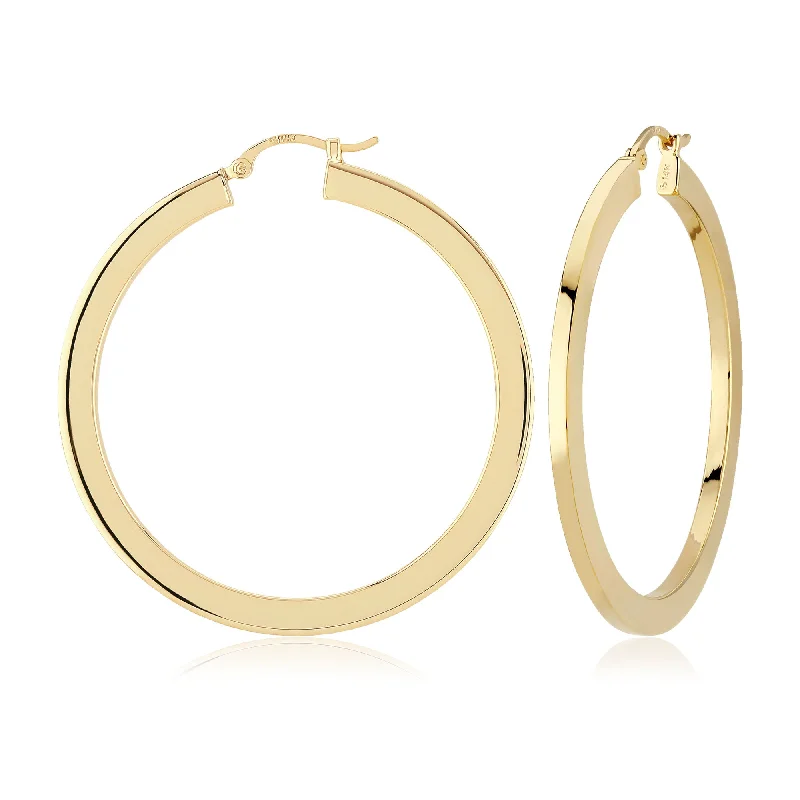 Women’s silver earrings-40mm Flat Hoop Earrings