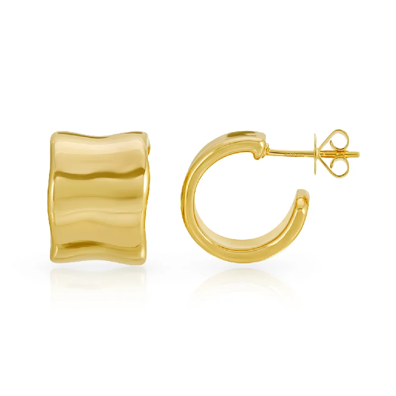 Women’s gold earrings-Small Flat Wavy Huggies