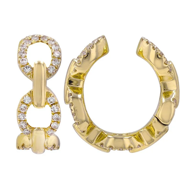 Women’s statement gemstone earrings-Open Circle & Diamond Ear Cuff