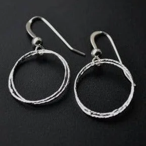 Women’s solid gold earrings-Silver Circle Diamond Cut Earrings