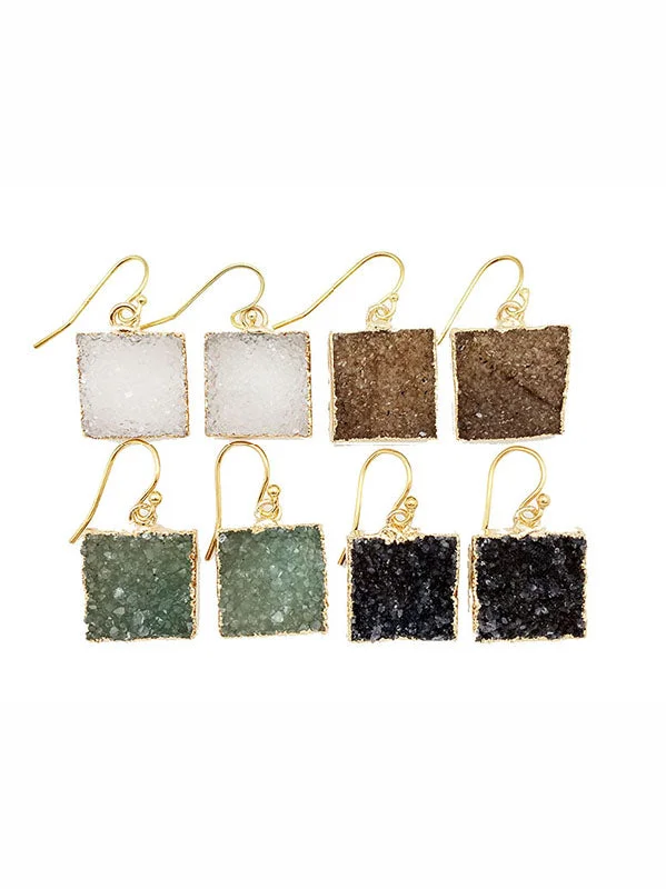 Women’s long earrings-Double Druzy Square Earrings