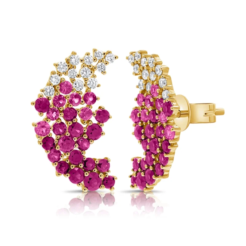 Women’s chain earrings-Scattered Ruby + Diamond Statement Earrings