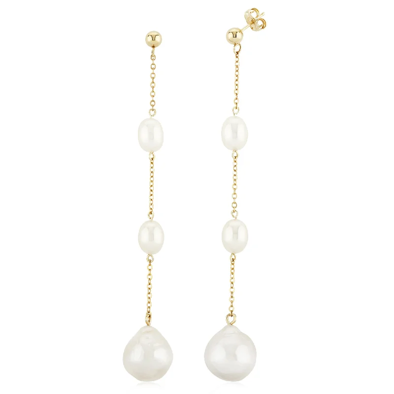 Women’s layered earrings-Triple Baroque Pearl Dangle Earrings