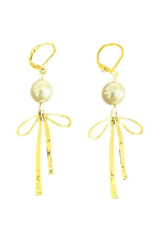 Women’s pearl drop earrings-Pearl Bowtie Earrings