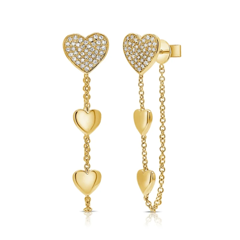 Women’s dangling pearl earrings-Diamond Hearts everyday Drop Chain Earrings