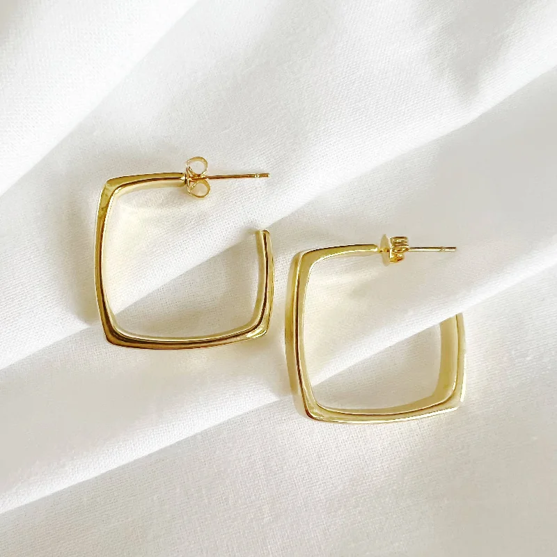 Women’s classic hoop earrings-Aries Geometric Square Gold Filled Hoop Earrings