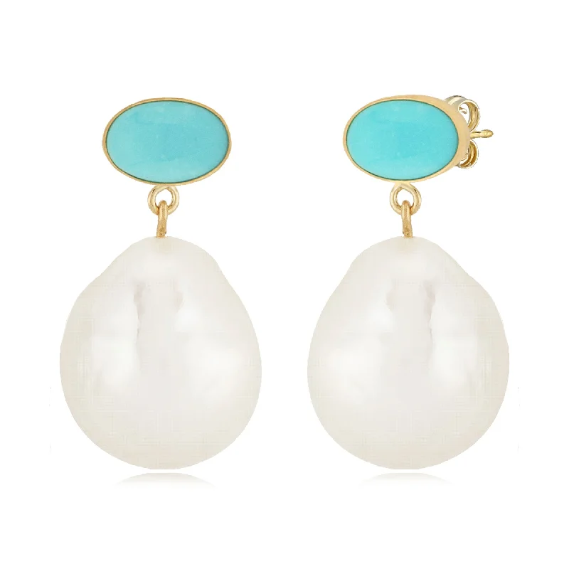 Women’s large pearl earrings-Turquoise & Pearl Drop Earring