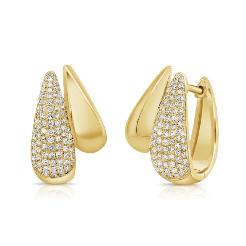 Women’s leaf earrings-Bold Diamond and Solid Huggies