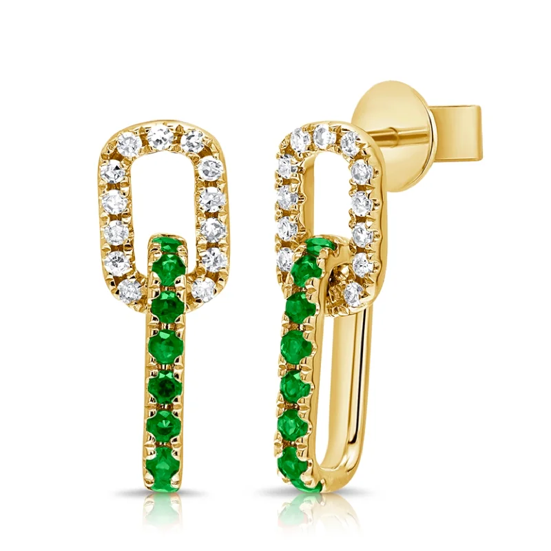 Women’s mixed metal earrings-Diamond & Emerald Link Earrings