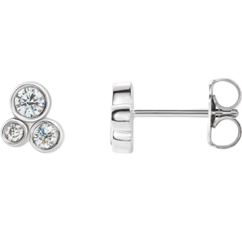 Women’s moon-shaped earrings-Geometric Trio Diamond Studs