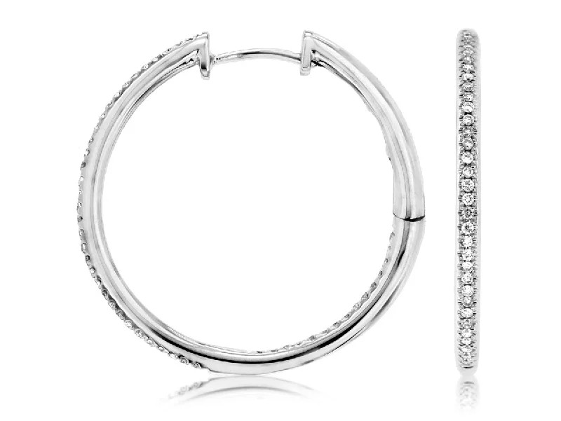 Women’s flower earrings-25mm Diamond In & Out Hoop Earrings