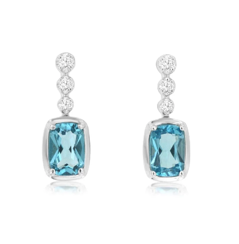 Women’s oval hoop earrings-14k white gold blue topaz and  diamond earring