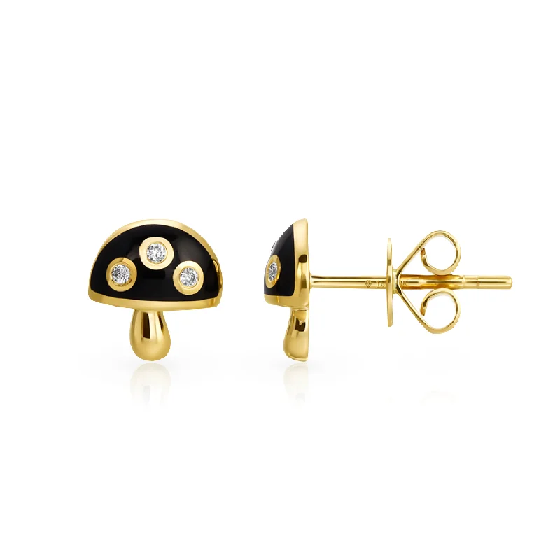 Women’s floral stud earrings-Black and Gold Mushroom Earrings