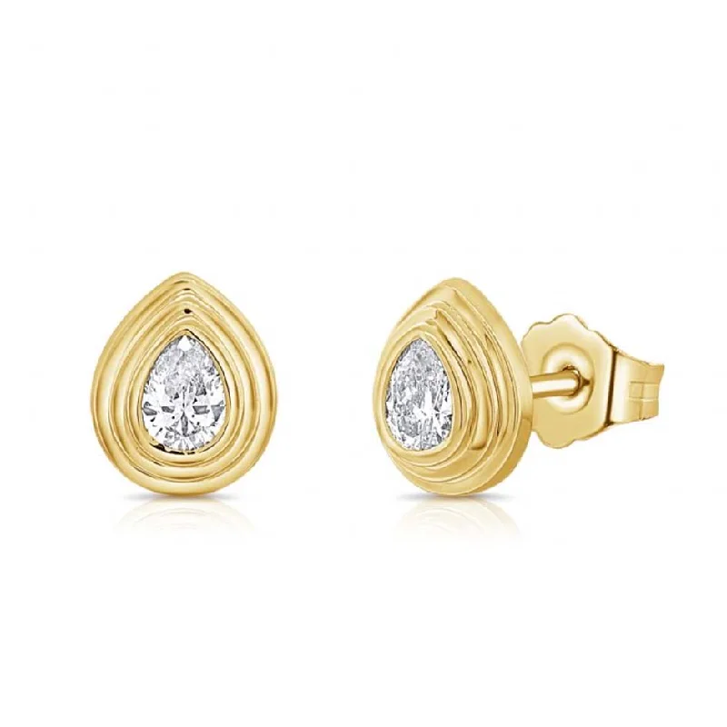 Women’s golden drop earrings-Statement Gold Pear Diamond Studs