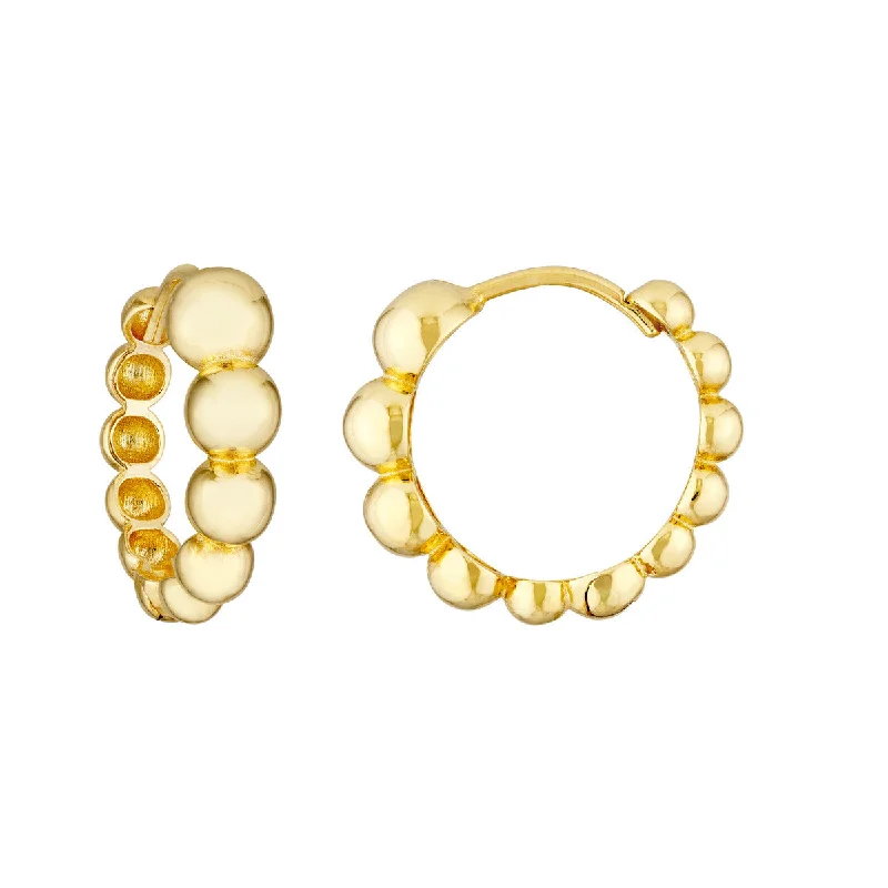 Women’s silver hoop earrings-Puffy Gold Beaded Hoop Earrings