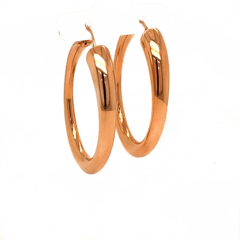 Women’s bridal earrings-Yellow Gold Tapered Oval Hoop