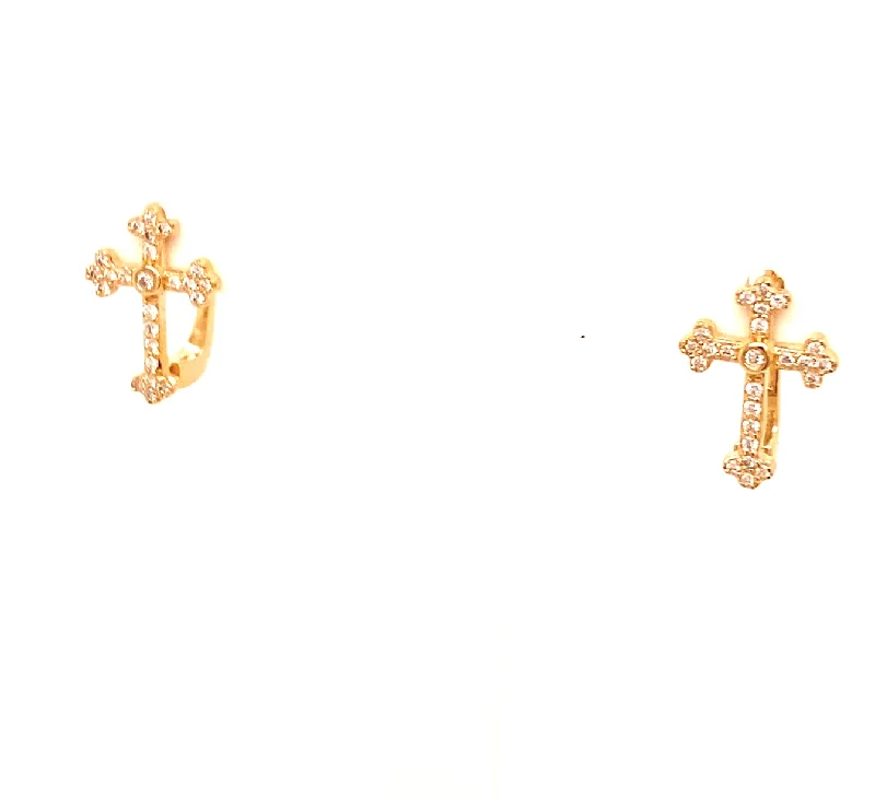 Women’s large statement earrings-Diamond Cross Huggy Earrings