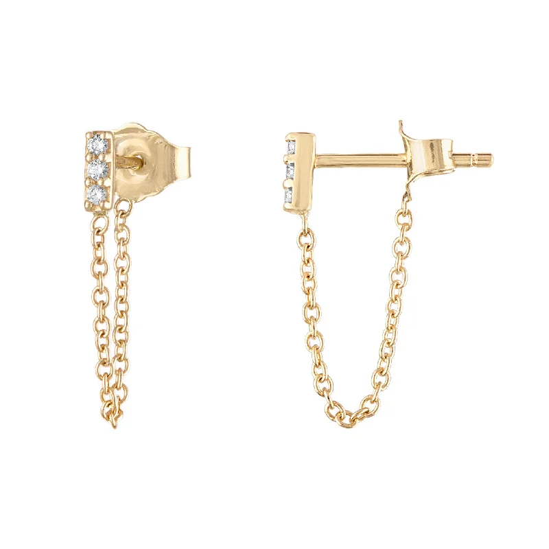 Women’s pearl stud earrings-The Dylan Mini Diamond Bar Chain Earrings