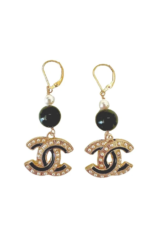 Women’s delicate earrings-CC Cutout Blk/White Onyx Dangle Earrings