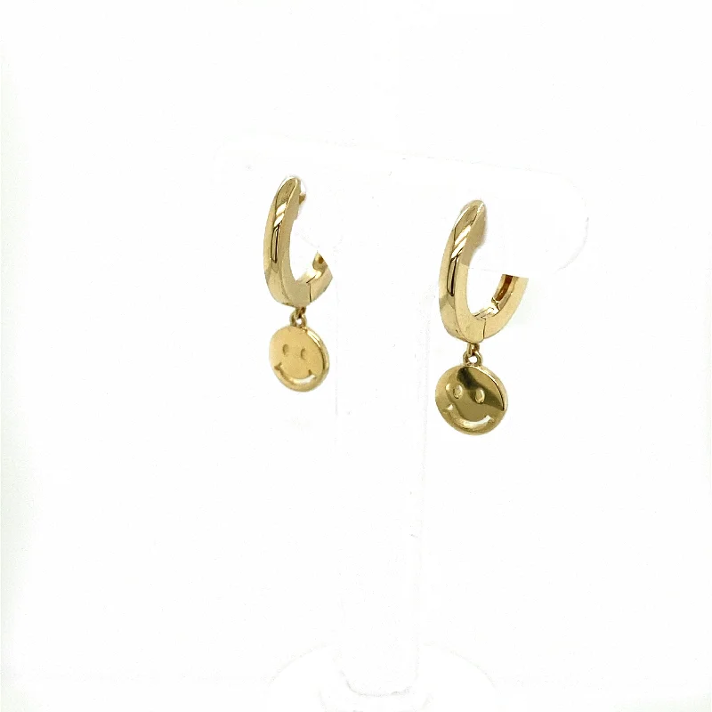 Women’s golden drop earrings-Smiley Face Dangle Huggy Earring