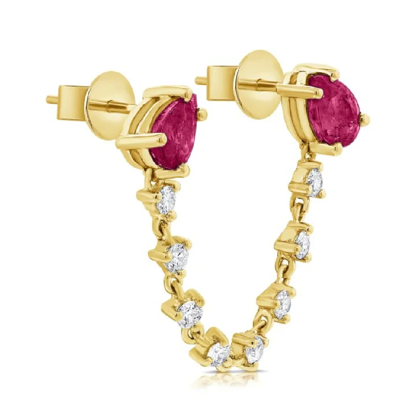 Women’s statement earrings-Ruby & Diamond Chain Stud