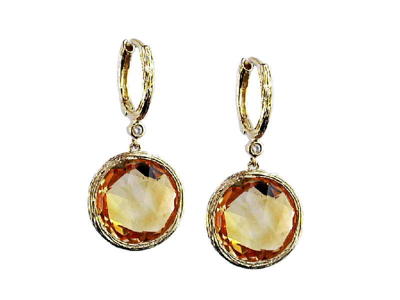 Women’s diamond drop earrings-Textured Bezel Citrine Earrings