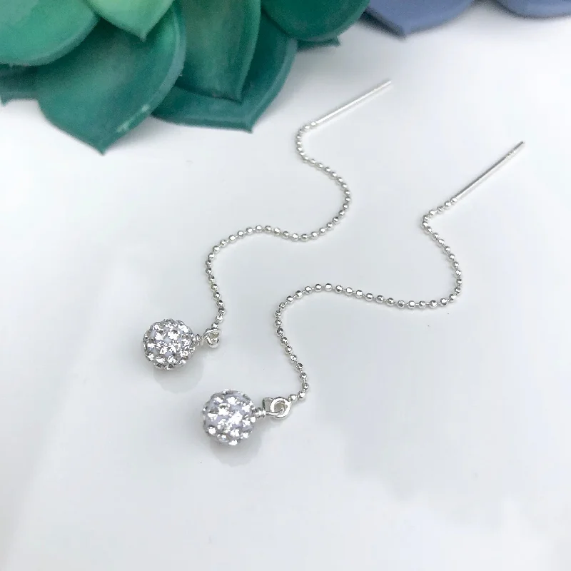 Women’s silver stud earrings-Sparkling threader earrings