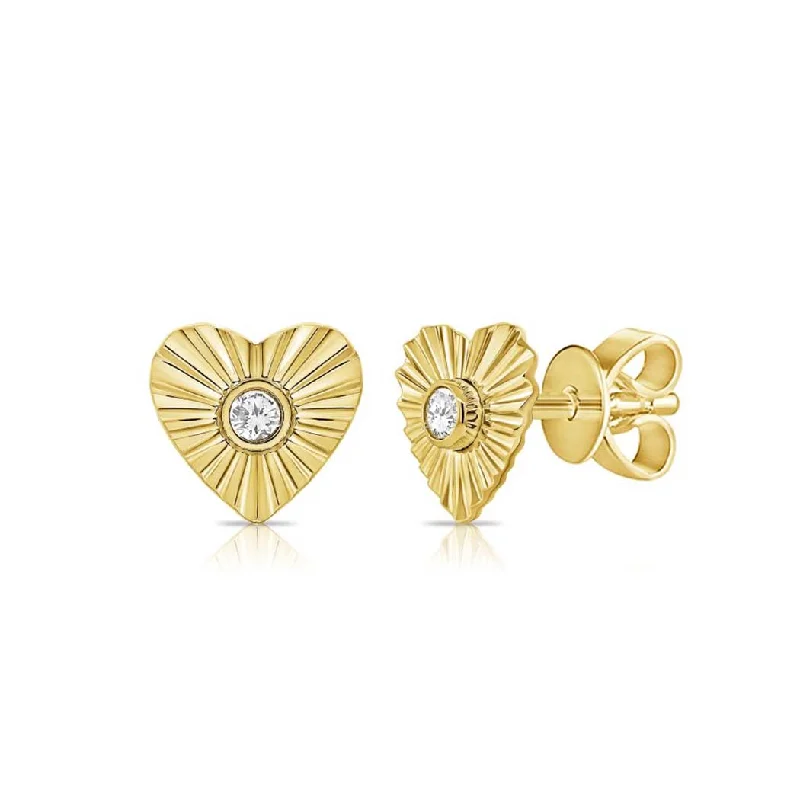 Women’s custom earrings-Fluted Diamond Heart Studs