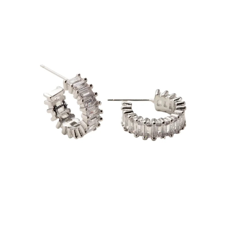 Women’s heart diamond earrings-Esther Silver Diamond Hoops