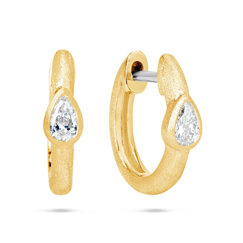 Women’s geometric stud earrings-Bezel Set Pear Diamond Huggy Earrings