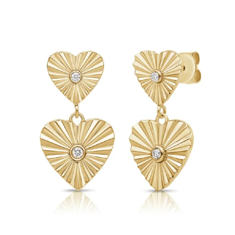 Women’s stud earrings-Double Fluted Heart Dangling Studs