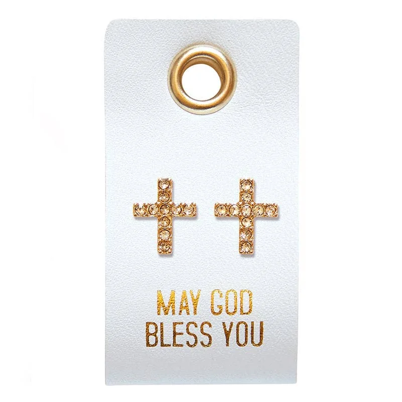 Women’s emerald earrings-May God Bless You - Straight Cross Earrings