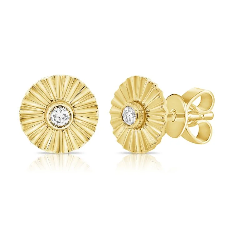 Women’s hoop earrings-Fluted Diamond Disc Earring