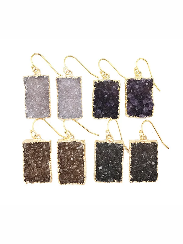 Women’s oval hoop earrings-Double Druzy Rectangle Earrings