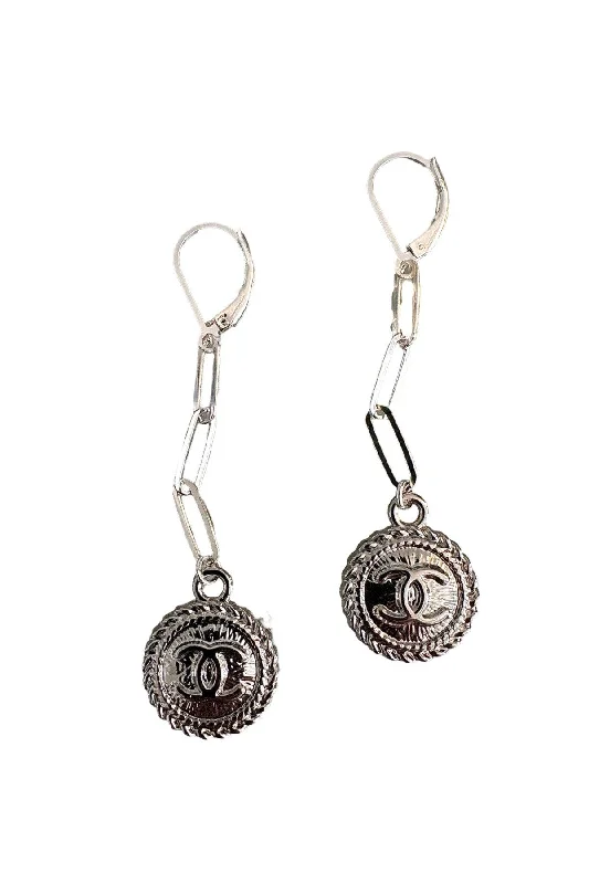 Women’s large hoop earrings-CC Silver Coin Earrings