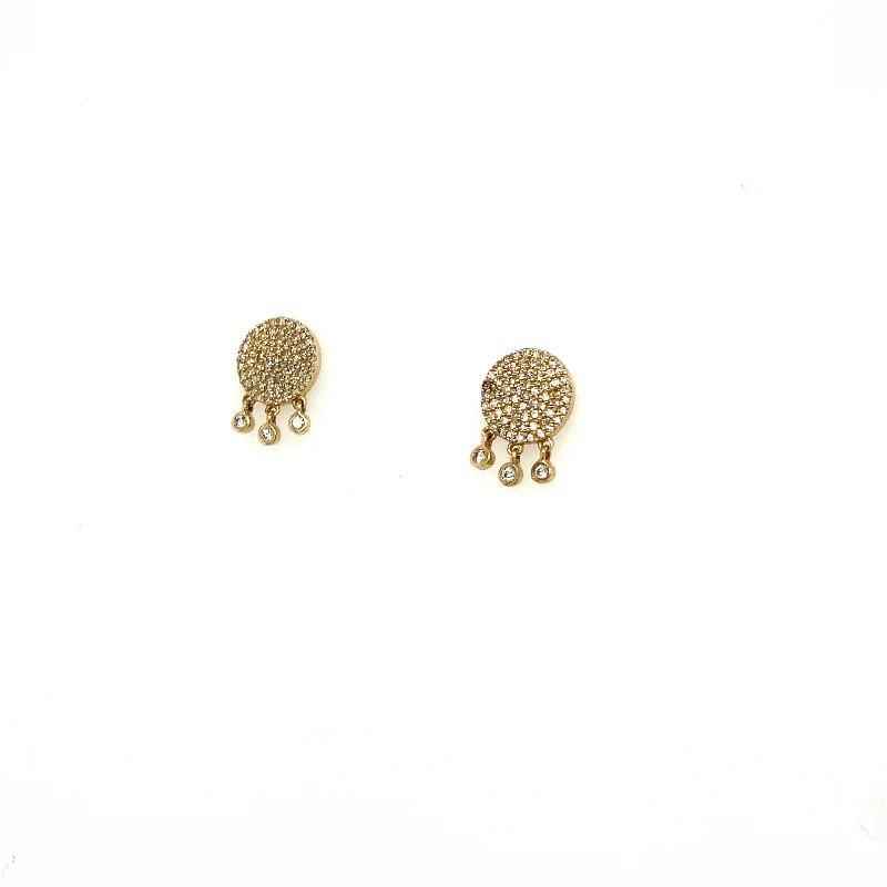 Women’s circular earrings-Diamond Pave Disc Earrings with Dangles